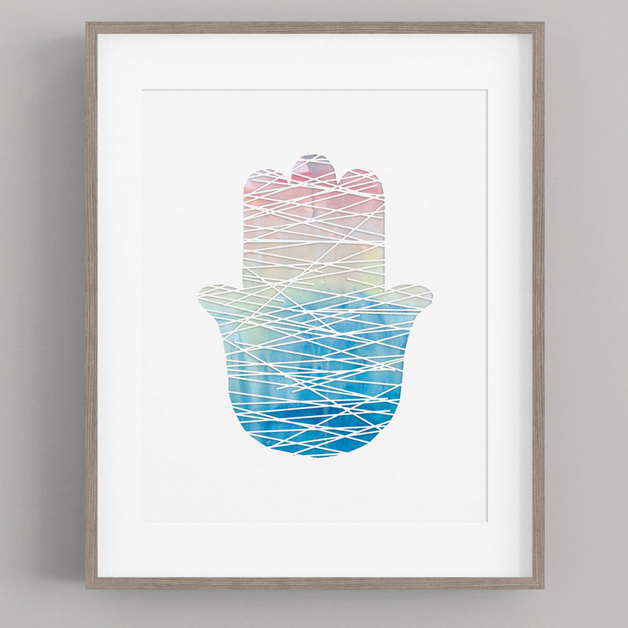 Lines Hamsa digital papercut with colorful background - Art Print