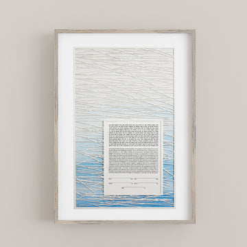 Lines Ketubah, Blue Pastel, framed