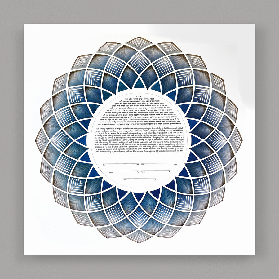 Blue Lotus ketubah - 18 Layers